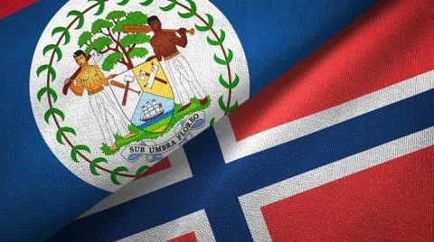 Belize and Norway two flags textile cloth, fabric texture Stock Illustration