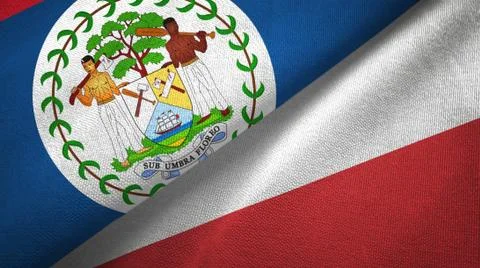 Belize and Poland two flags textile cloth, fabric texture Stock Illustration