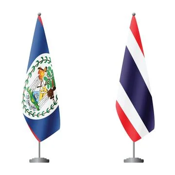 Belize and Thailand flags on flagpoles for official ceremonies and meetings Illustrazione stock