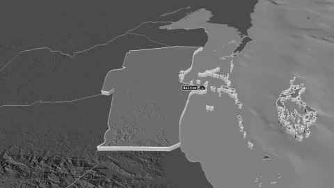 Belize, Belize. Bilevel elevation map with surface waters Stock Illustration