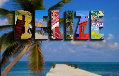 Belize collage with palm Stock Photos