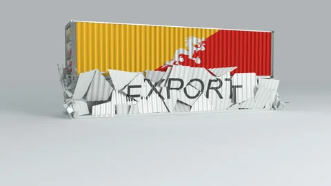 Belize container with the flag falls on top of a container labeled EXPORT Stock Footage 124445161