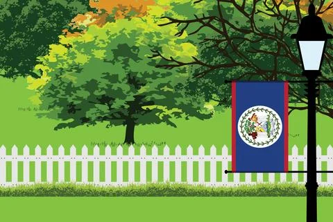 Belize Day Trees Lamp Vector Illustration Stock Illustration