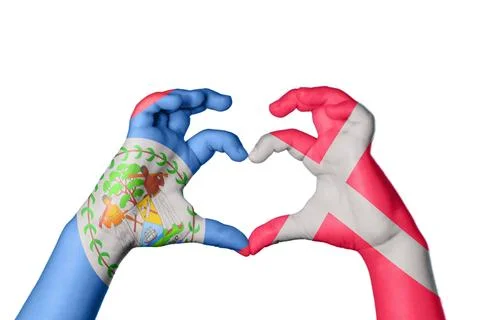 Belize Denmark Heart, Hand gesture making heart Stock Illustration