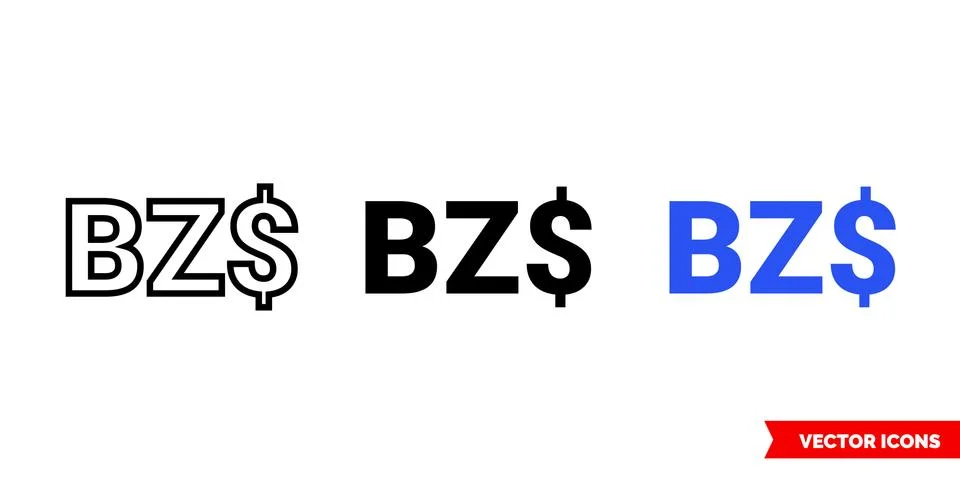 Belize dollar icon of 3 types color, black and white, outline. Isolated vector Stock Illustration