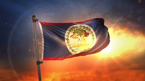 Belize Flag Backlit At Beautiful Sunrise Loop Slow Motion 4K Stock Footage 76254435