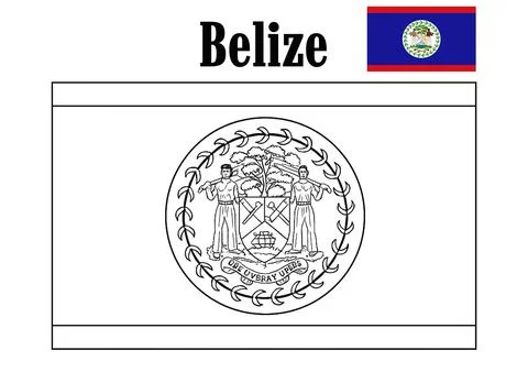 Belize Flag Coloring Page – Printable Black and White Outline Stock Illustration