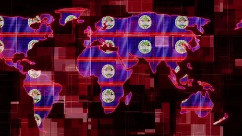 Belize flag earth map glowing technology news background Stock Illustration