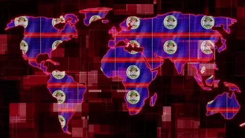 Belize flag earth map glowing technology news background Stock Illustration