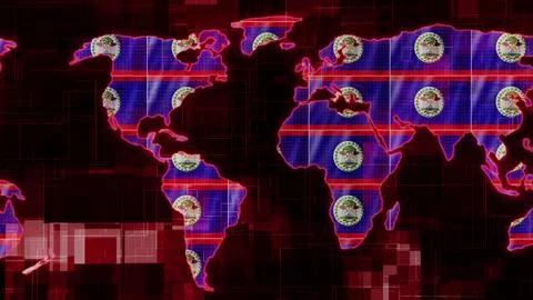 Belize flag earth map glowing technology news background Stock Illustration