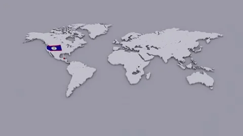 Belize Flag on Extruded World Map Stock Footage 346316074