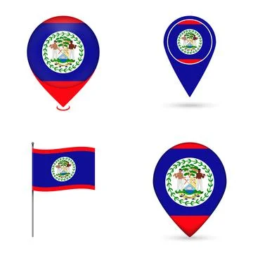 Belize Flag Map Pin Icons Set Collection. Stock Illustration