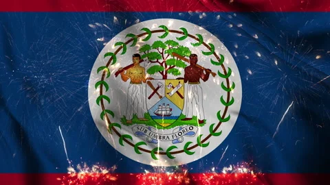 Belize flag seamless animation with fireworks Stock Footage 218269720