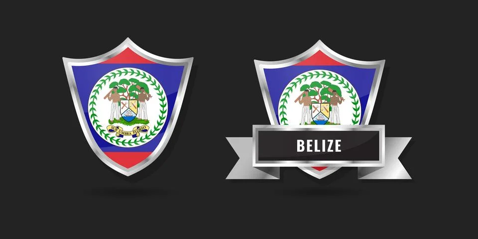 Belize Flag Shield Emblem Set, Glossy Silver Chrome National Badges with Ri.. Stock Illustration