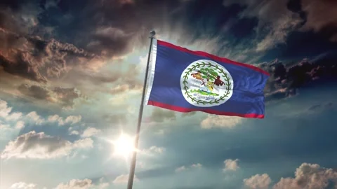 Belize Flag With Sky Stock Footage 341246539