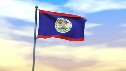 Belize Flag waving in the high wind Stock Footage 153869574