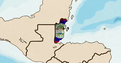 The belize flag waving inside the country on a world map Stock Footage 339033151
