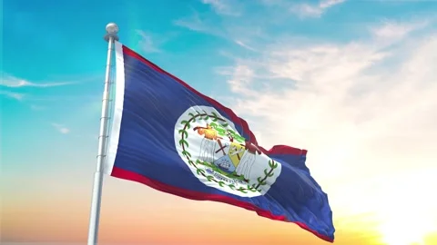 Belize flag Waving Realistic With Sky Video stock 296477683