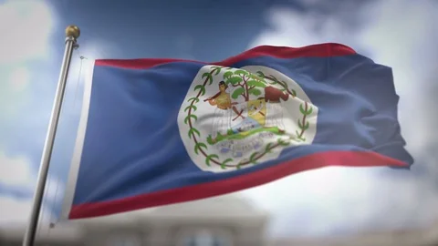 Belize Flag Waving Slow Motion 3D Rendering Blue Sky Background - Seamless .. Stock Footage 74861298