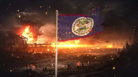 Belize flag waving in war is torn Stockbeeldmateriaal 330734212
