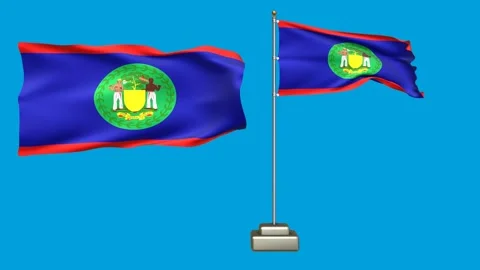 Belize flag waving in the wind on a blue background Stock Footage 277954695