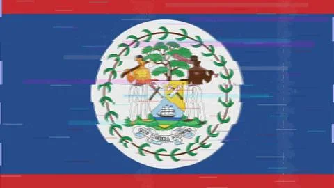 Belize Glitch Flag Vector - RGB Split Digital Video Frame Design Stock Illustration
