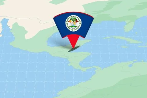 Belize Location Highlighted on American Map with Flag Icon. 库存插图