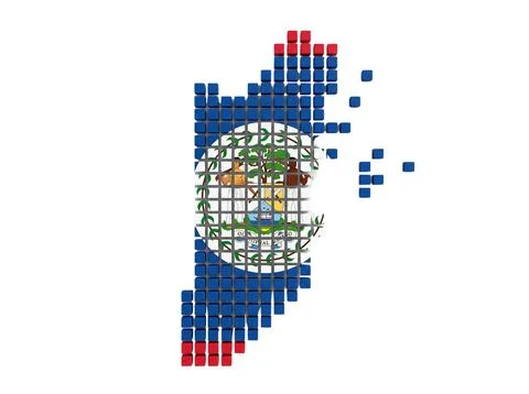 Belize map 3d blocks with national flag for travel icons. Stock Illustration