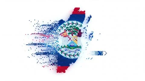 Belize map and flag digital pixelated mosaic illustration representing cent.. Ilustração Stock