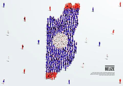 Belize Map and Flag. A large group of people in the Belize flag color. Illustrazione stock