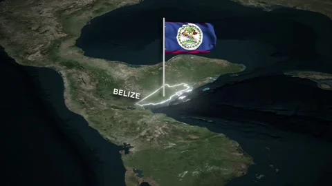 Belize Map Animation, Waving Belize National Flag, Glowing Border on World Map Stock Footage 332567752