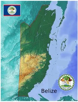 Belize map flag coat Stock Illustration