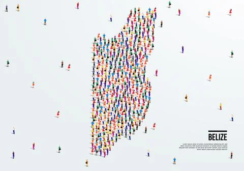 Belize Map. Large group of people form to create a shape of Belize Map. Stock Illustration