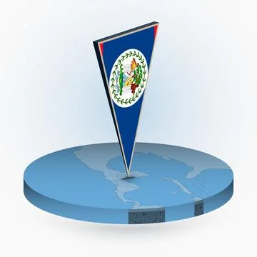 Belize map in round isometric style with triangular 3D flag of Belize Ilustração Stock
