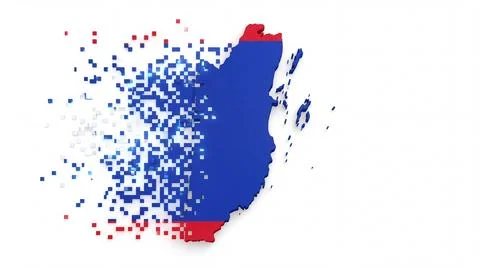 Belize map transforming into digital pixel grid with glowing blue particles.. Stock Illustration