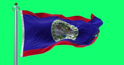 Belize national flag waving in the wind on green screen Stock Footage 256375251