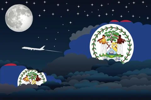 Belize Night Clouds Airplane Vector Illustration Stock Illustration