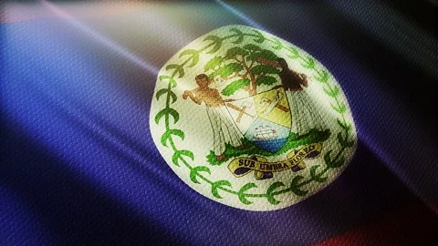 Belize State flag is waving in the wind. National flag of Belize State. Stock Footage 142221555