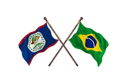 Belize Versus Brazil  Two countries Flags background Stock Illustration