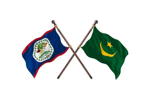 Belize Versus Mauritania  Two countries Flags background Stock Illustration
