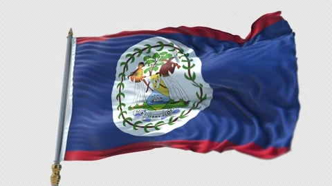 Belizean Flag on a flagpole Waving on Transparent Alpha Background Stockbeeldmateriaal 292103329