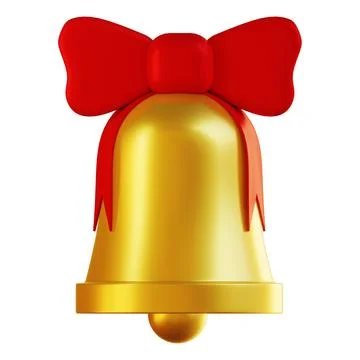 Bell. 3d render. New Year's golden bell with a big red bow. Stock Illustration