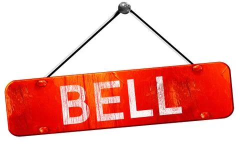 Bell, 3D rendering, a red hanging sign Illustrazione stock