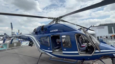 Bell 429 multi-mission helicopter displayed at Paris Airshow. Stock Footage 340451721