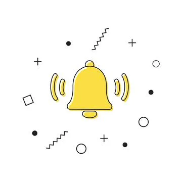 Bell alert icon vector. Yellow notification bell icon with geometric shapes on Stock Illustration