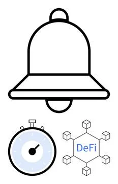 Bell Alert with Timer and DeFi Network Elements Reflecting Decentralized Fi.. Stock Illustration