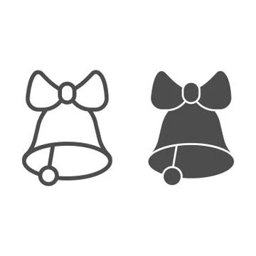 Bell with bow line and solid icon, school concept, school bell sign on white Stock Illustration
