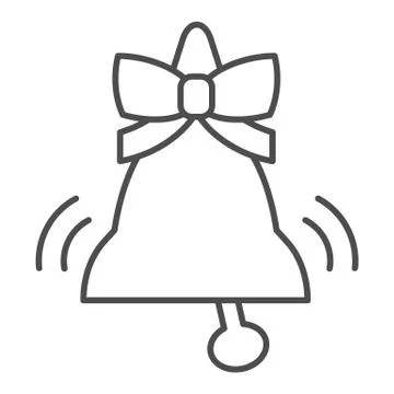Bell with bow thin line icon. Traditional holiday handbell outline style Illustration