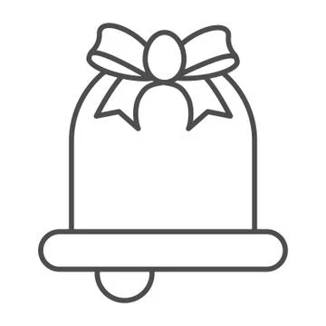 Bell with bow thin line icon, Christmas concept, Christmas bells sign on white Stock Illustration
