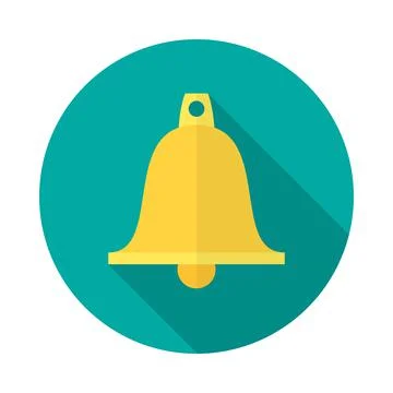 Bell circle icon with long shadow. Flat design style. Stock Illustration